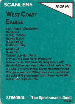 1988 Scanlens VFL #78 Ross Glendinning Back